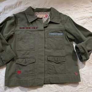 Pink Chicken NY Military Army Jacket Green Girls 5Y Boho Embroidered